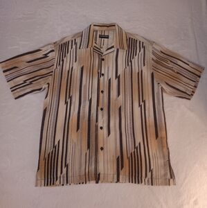 Mench Platinum Men's Beige and Black Striped Shirt - Size L